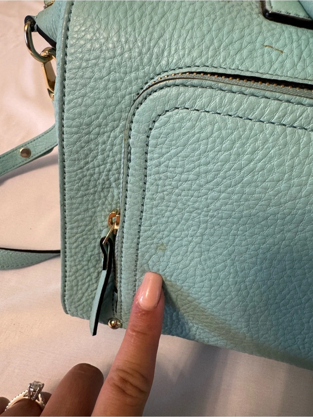 kate spade - Robins egg blue pebble leather shoulder bag with detachable strap